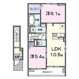リデアル三川A 2LDKの間取図画像