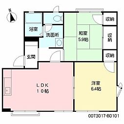 グレイス若宮B 2LDKの間取図画像
