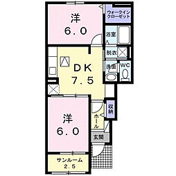 エルカターサB 2DKの間取図画像