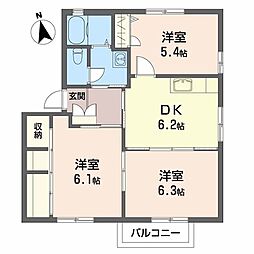 シャーメゾン昴C 3DKの間取図画像