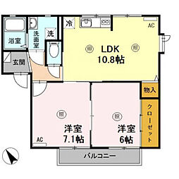 ボヌール羽屋E 2LDKの間取図画像