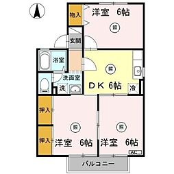 サニーハウスさとうB 3DKの間取図画像