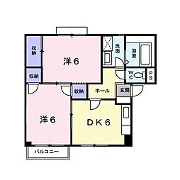 サンハイムB棟 2DKの間取図画像