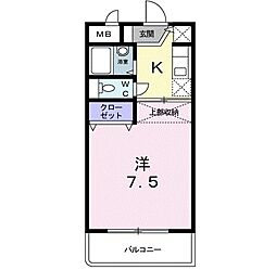 ウェルス三ヶ田 1Kの間取図画像