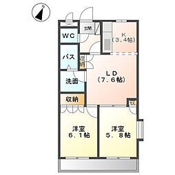 シャン・カルフール 2LDKの間取図画像