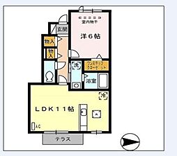 グリーンパーク古国府 1LDKの間取図画像