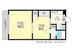 ライフ山一 2Kの間取図画像