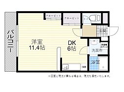 サンライズ上野丘 1DKの間取図画像