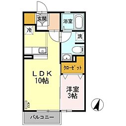 ユアーコート桜 1LDKの間取図画像