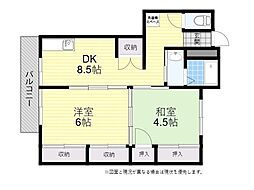 モンリーブル上野 2DKの間取図画像