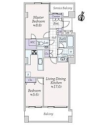 ヴェーゼント赤坂新坂 2LDKの間取図画像