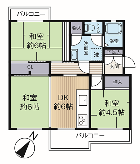 2面バルコニー付き