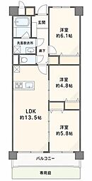 東大和グリーンタウン2号棟 3LDKの間取図画像