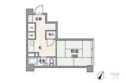 駒形武蔵野マンション ワンルームの間取図画像