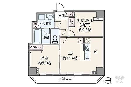 間取りは専有面積52.5平米の1SLDK。バルコニー面積は6.06平米です。