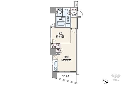 間取りは専有面積45.34平米の1LDK(現況1R、売主負担で1LDKへ変更可能)。