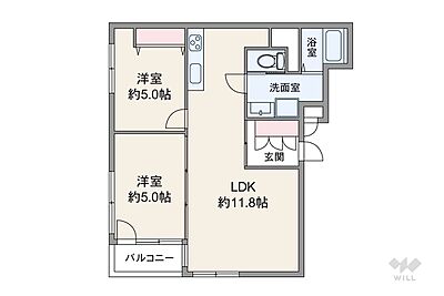 間取り:間取りは専有面積50.29平米の2LDK。バルコニー面積は2.74平米です。 間取り:間取りは専有面積50.29平米の2LDK。バルコニー面積は2.74平米です。