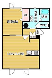 サンライズ駒場 1LDKの間取図画像
