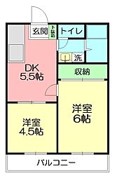 サニーハイツ 2DKの間取図画像