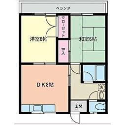 ベルコーポ 2DKの間取図画像