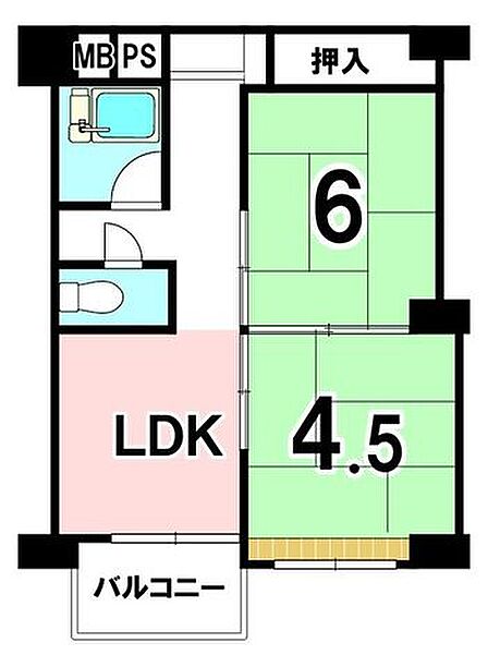 和室6帖と洋室4.5帖を備えた3LDK。居室を確保しながら、ご家族で過ごせるLDKも備えています