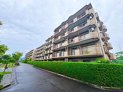 外観：植栽とのバランスも良く、現地での第一印象も好感の持てるマンションです。