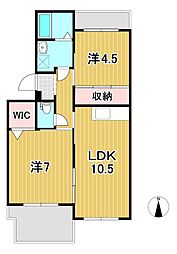 サンハイツ大みか 2LDKの間取図画像