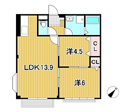 エルディム石崎 2LDKの間取図画像