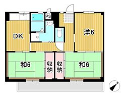 ビレッジハウス日立1号 3DKの間取図画像