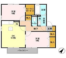リビングタウン東海E 2LDKの間取図画像