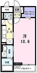 レジデンス若葉2 1Kの間取図画像