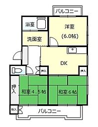 多賀ハイツB 3DKの間取図画像