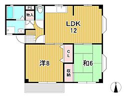 サンハイツB 2LDKの間取図画像