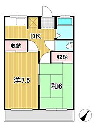 池の川マンション 2DKの間取図画像