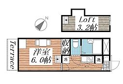 河原子レジデンス 1Kの間取図画像