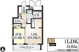 ピノ甲東園 1LDKの間取図画像