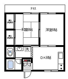 グレイスハイム1 2DKの間取図画像