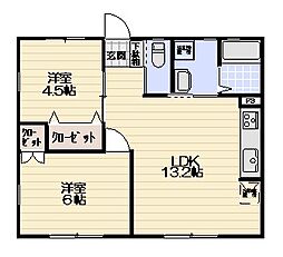 コーポラス親和 2LDKの間取図画像