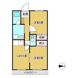 シティハイツ衆楽園 2DKの間取図画像