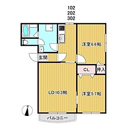 ピュアライフ弐番館 2LDKの間取図画像