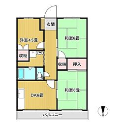 カレント国分寺ハイツA棟 3DKの間取図画像