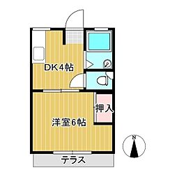 草加部ハイツ 1Kの間取図画像