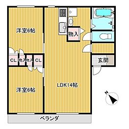 シャルマン・ヴィーD 2LDKの間取図画像