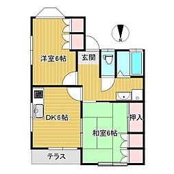 コーポオアシス2 2DKの間取図画像