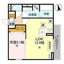D's北条口 1LDKの間取図画像