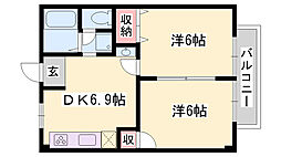 サンシャイン堂本 2DKの間取図画像