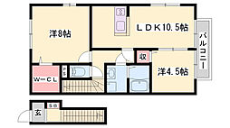 ローズコート野添B棟 2LDKの間取図画像