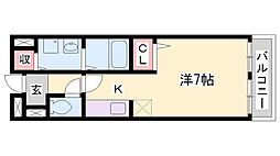 アビタシオンアミB 1Kの間取図画像