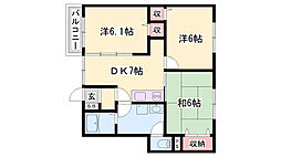 さわやか壱番館 3DKの間取図画像