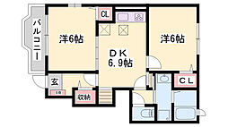 シャン・ド・フルール1 2DKの間取図画像